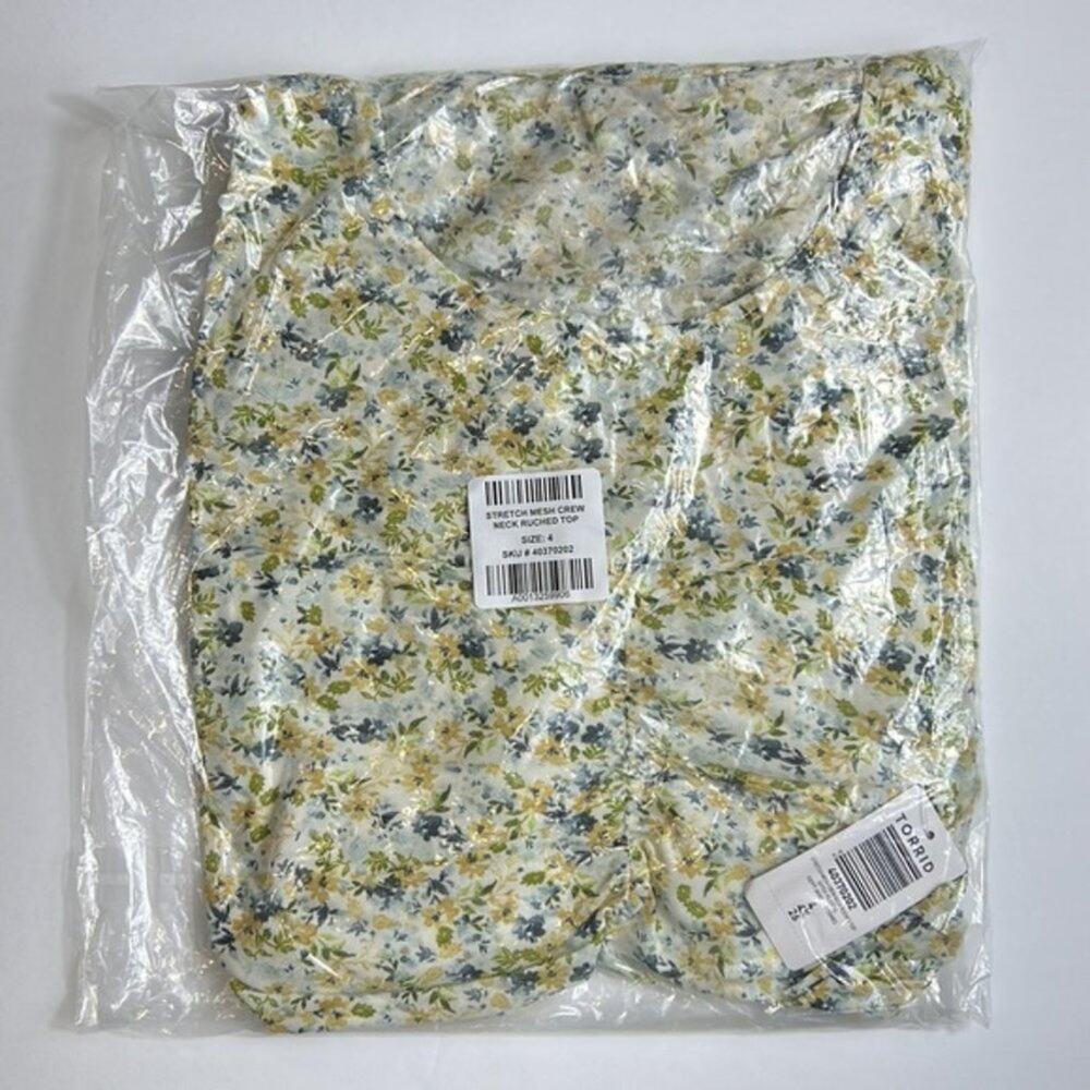 4X Torrid 4 Plus Top Mesh Lined Ruched Ditsy Floral NWT Cottagecore Coquette 90s